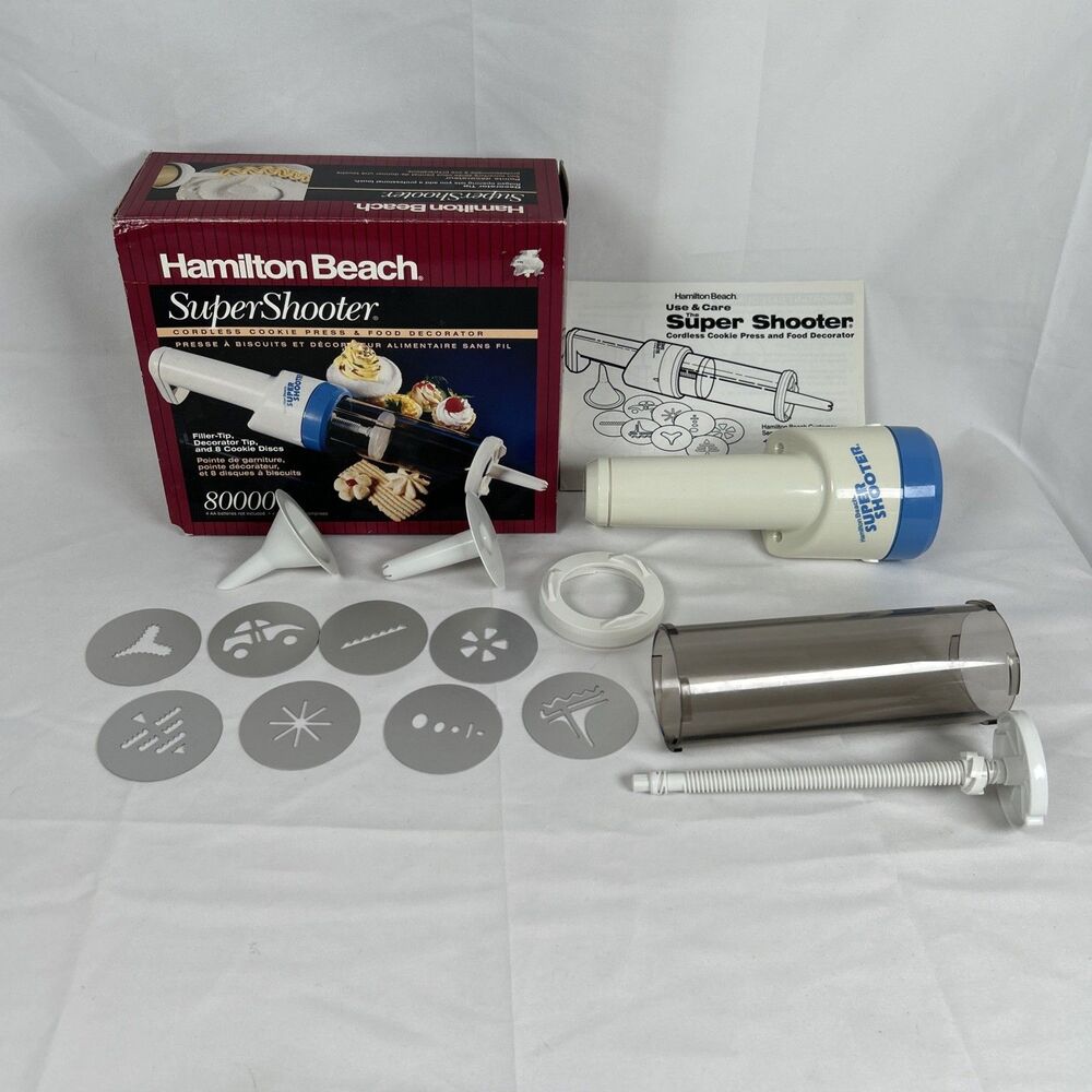 Hamilton Beach The Super Shooter Cordless Cookie Press Food Decorator 8 Discs
